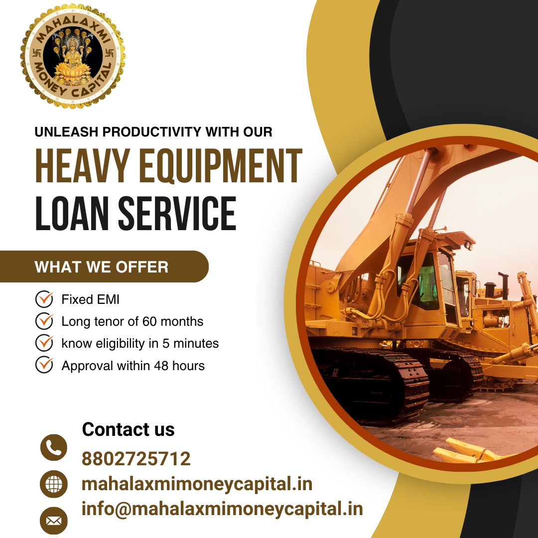 Get a heavy equipment loan with affordable rate. 
.
.
follow us @mahalaxmimoneycap
Contact us for more info :
Website : mahalaxmimoneycapital.in
Email : info@mahalaxmimoneycapital.in
Phone : +91 8802725712

#mahalaxmimoneycapital #truckloans #truckloan  #truckfinancing