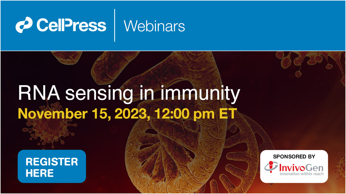 CellPressNews's tweet photo. Free Cell Press webinar, RNA sensing in immunity, w/ speakers Sun Hur @harvardmed @BostonChildrens, Stacy Horner @DukeMedSchool @TheHornerLab &amp; Jin Billy Li @Stanford, Nov 15, 12:00 pm ET. https://t.co/AzCphDwpfF https://t.co/i24XPrQ4LL