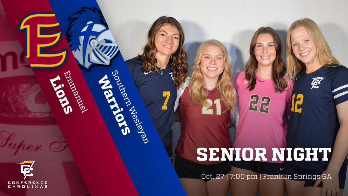 EmmanuelWomenVB's tweet photo. SENIOR NIGHT

Join us before the game as we honor 4 amazing ladies! 

🏐 Gameday 
🆚 Warriors of SWU 
📍Franklin Springs GA
⏰ 7:00 pm
📺 Conference Carolina’s digital Network

#LionPride #FaithOverFear #goeulions #volleyball #D2VB https://t.co/FSuEisYuNT