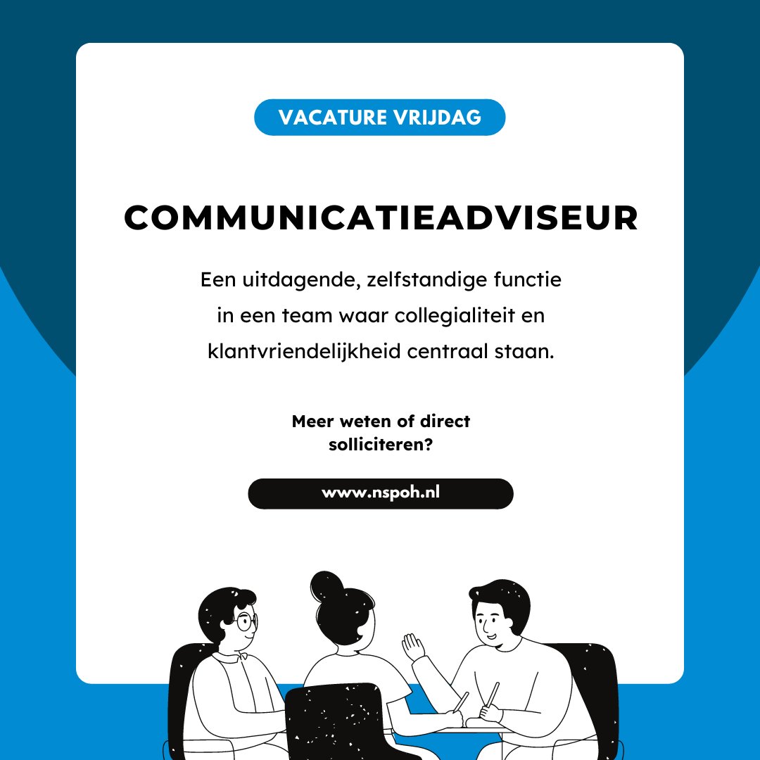 NSPOH's tweet photo. Ben je een ervaren communicatieadviseur, en vind je het leuk om een bijdrage te leveren aan een team en organisatie in ontwikkeling? Bekijk dan snel de vacature!
https://t.co/7avUw0RzfW 

#communicatie #vacature #communicatieadviseur #cmd #marketing #nspoh https://t.co/2EbCTWfrcZ