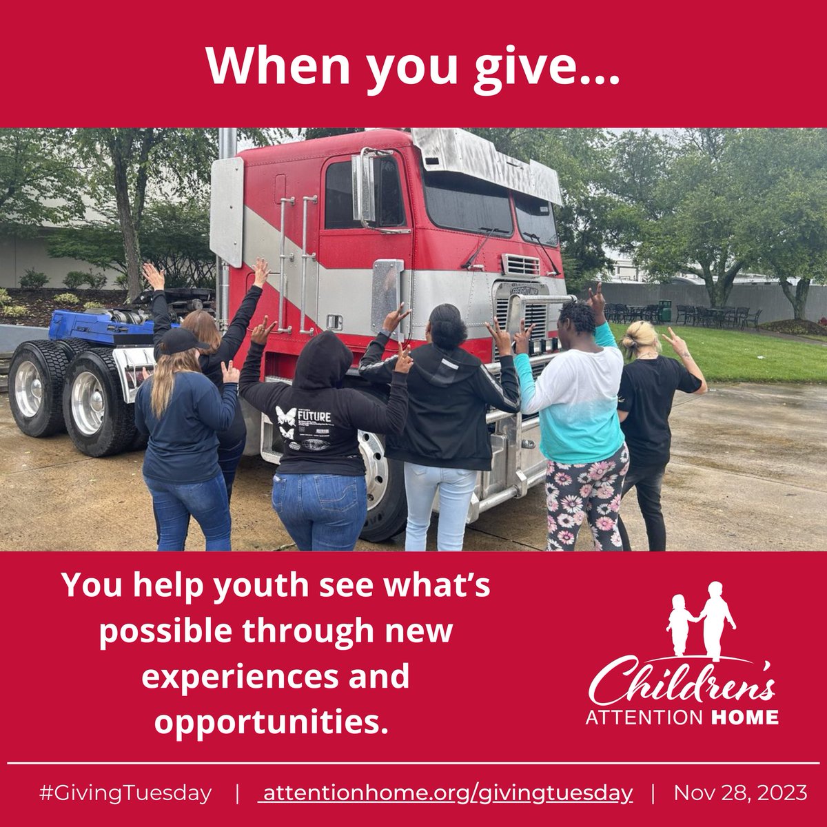 #GivingTuesday is three days away, giving you a chance to support the Home! When you give, you help youth see their possibilities through new experiences and opportunities. To learn how you can give, go to attentionhome.org/givingtuesday