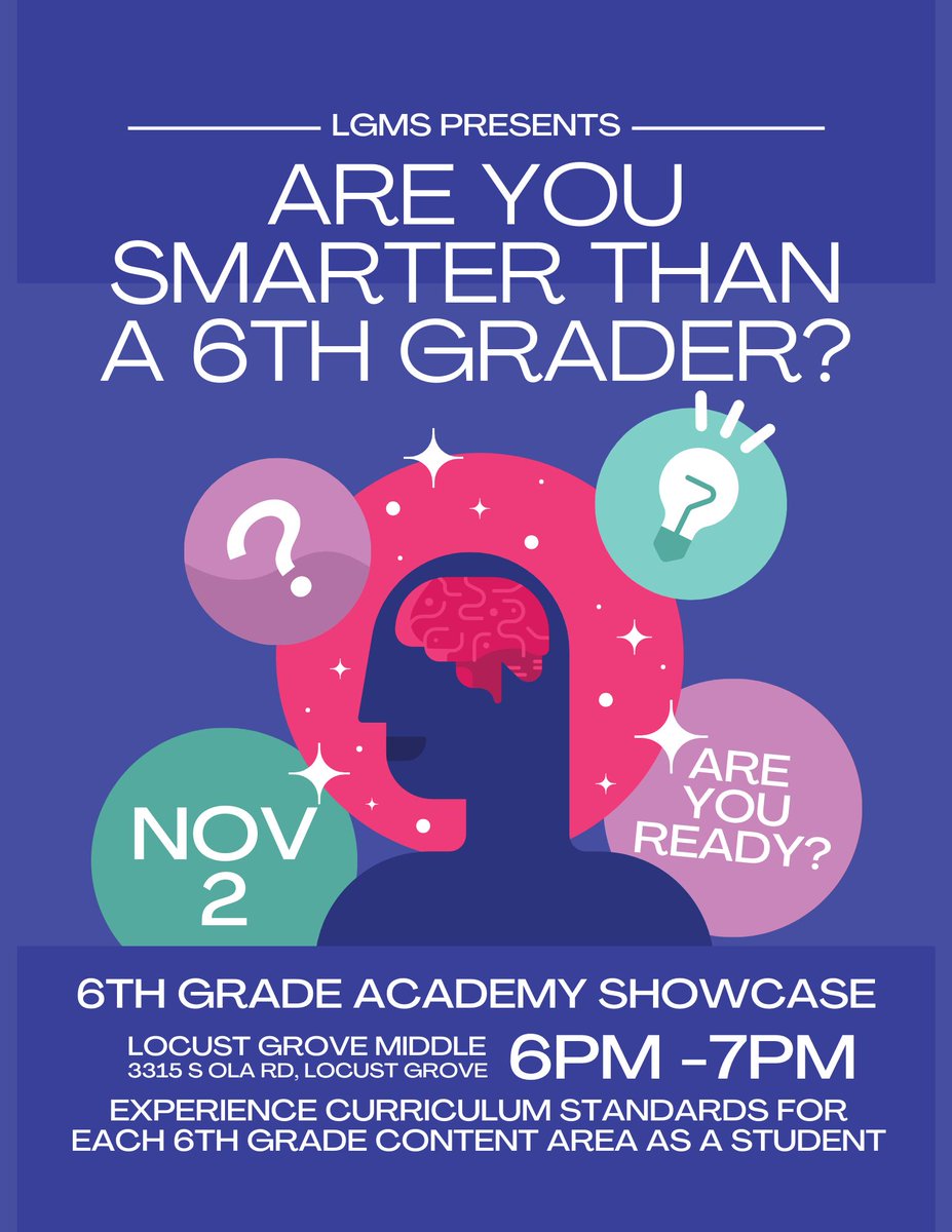 Parents of 6th grade students, be sure to come out to our 6th grade academy showcase! November 2nd, 6p- 7p.