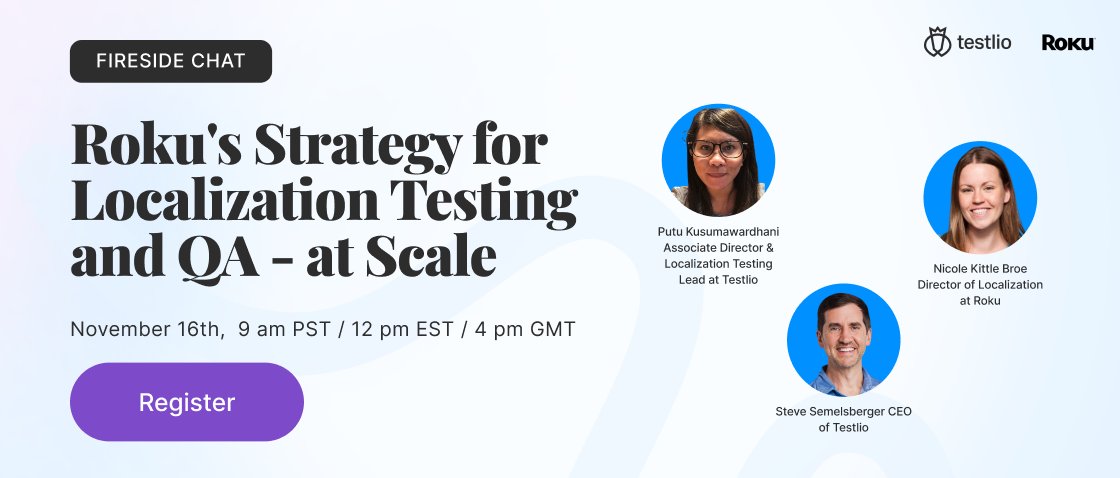 If you're delivering products across different countries and languages, don't miss our upcoming webinar on app localization with Nicole Kittle Broe, Director of Localization at Roku, on November 16th. Register here: 
hubs.ly/Q026ZXV00

#softwareengineering #roku