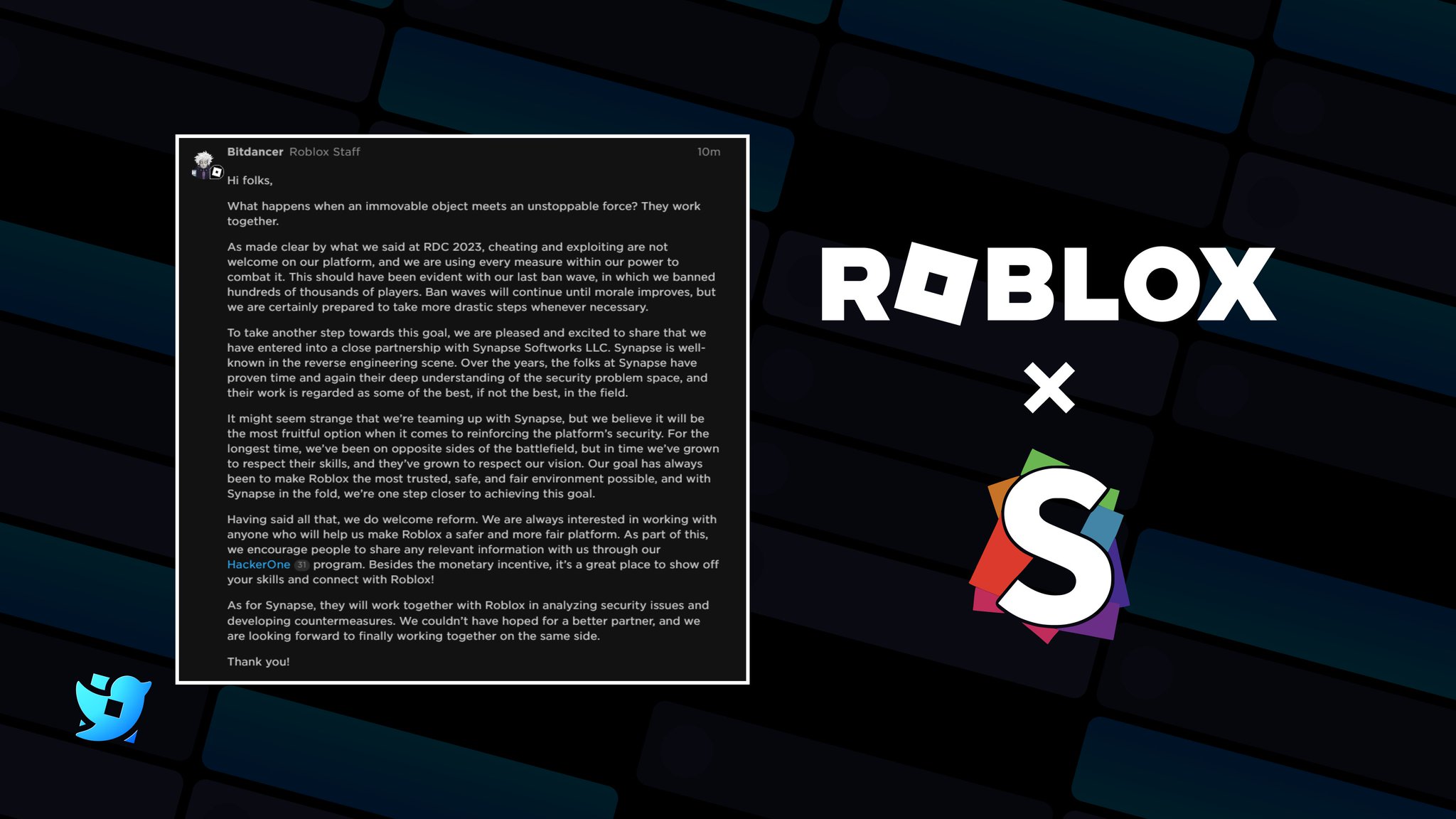 RTC on X: HUGE NEWS FOR ROBLOX Earlier today, the known exploit