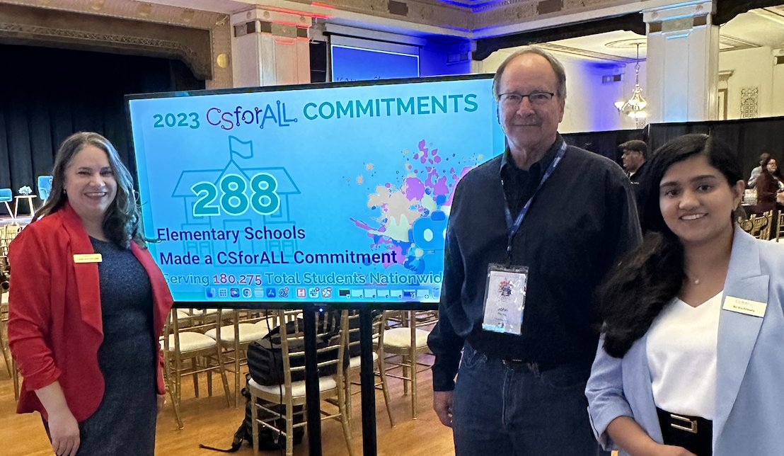 CSisElementary's tweet image. We were delighted to celebrate 288 CS100 Award-Winning Schools here at the #CSforAllSummit in Oakland. 288 Commitments reaching 180,000 students. Thanks to LeighAnn Delyser, Sriranjini Kozhissery & the @CSforAll team.
