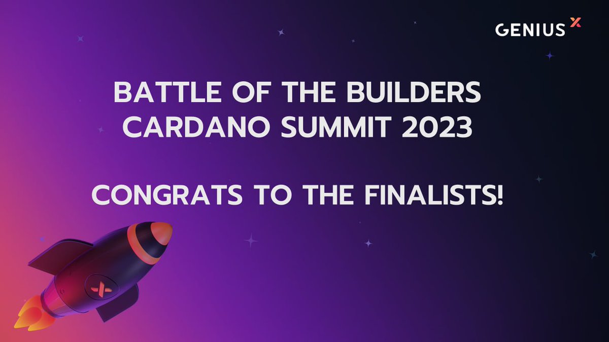 OfficialGeniusx's tweet image. 🎉 🎉 Congrats to the three accelerator projects and their exceptional teams selected as finalists in the #BattleOfTheBuilders competition for the upcoming #CardanoSummit 2023!

@GoMaestroOrg 👏👏
@FluidTokens x @nmkr_io 👏👏
@zkFold 👏👏 

🍀 Best of luck to all of them!!