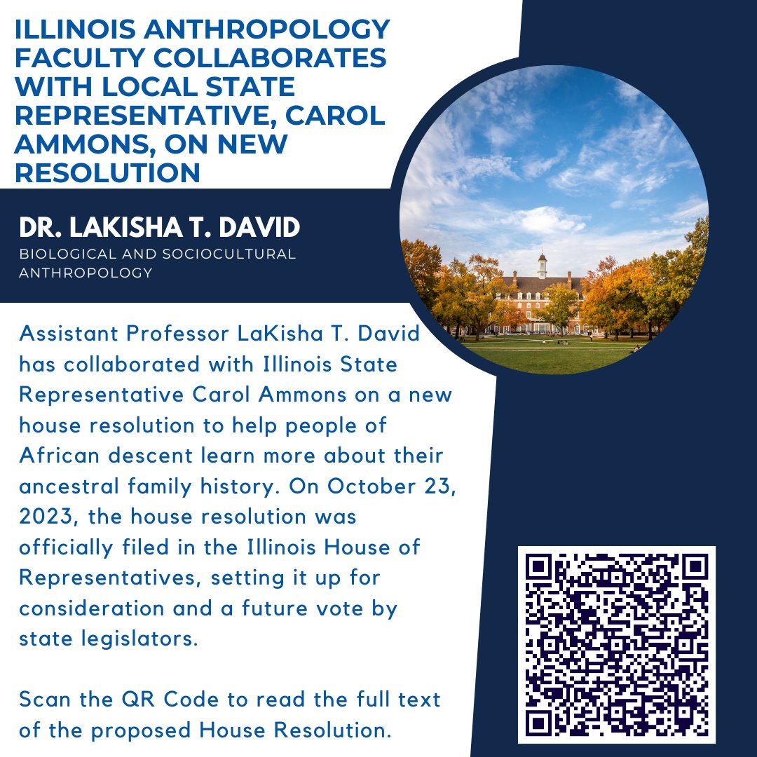 Join us in congratulating Illinois Anthropologist Dr. LaKisha T. David on their collaboration with Illinois State Representative Carol Ammons on a new house resolution. See the official full text of the house resolution ➡ ilga.gov/legislation/fu…