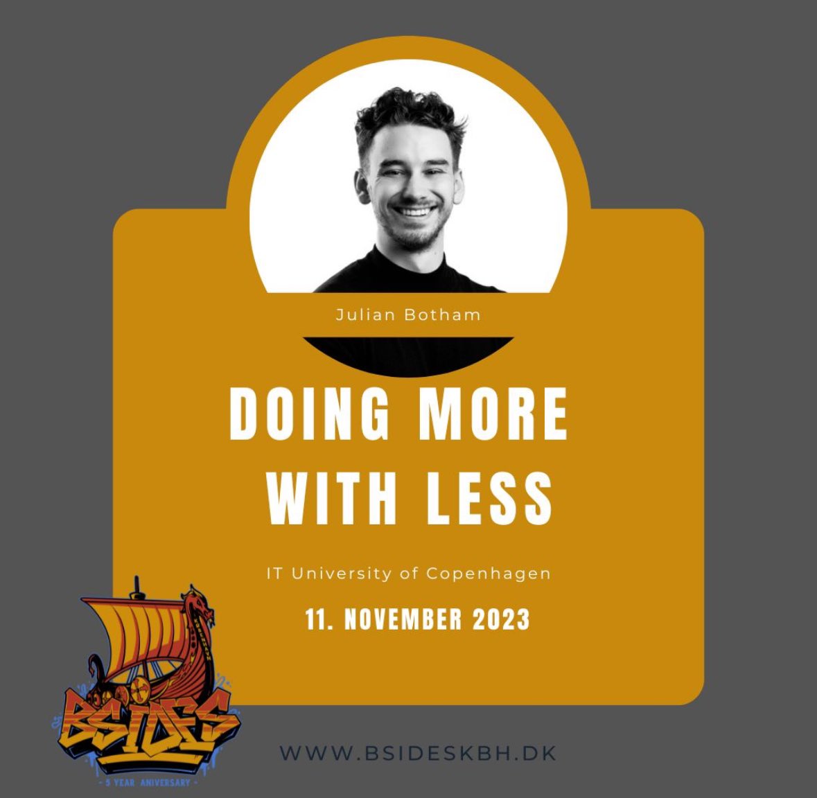 Julian Botham will present “Doing more with less: Securing small organizations” at #bsideskbh 2023
Small organizations often face significant #cybersecurity #threats, but have lilited resources to mitigate them. Join Julian to find out “cheap” ways to do so
#bsides #infosec #smb