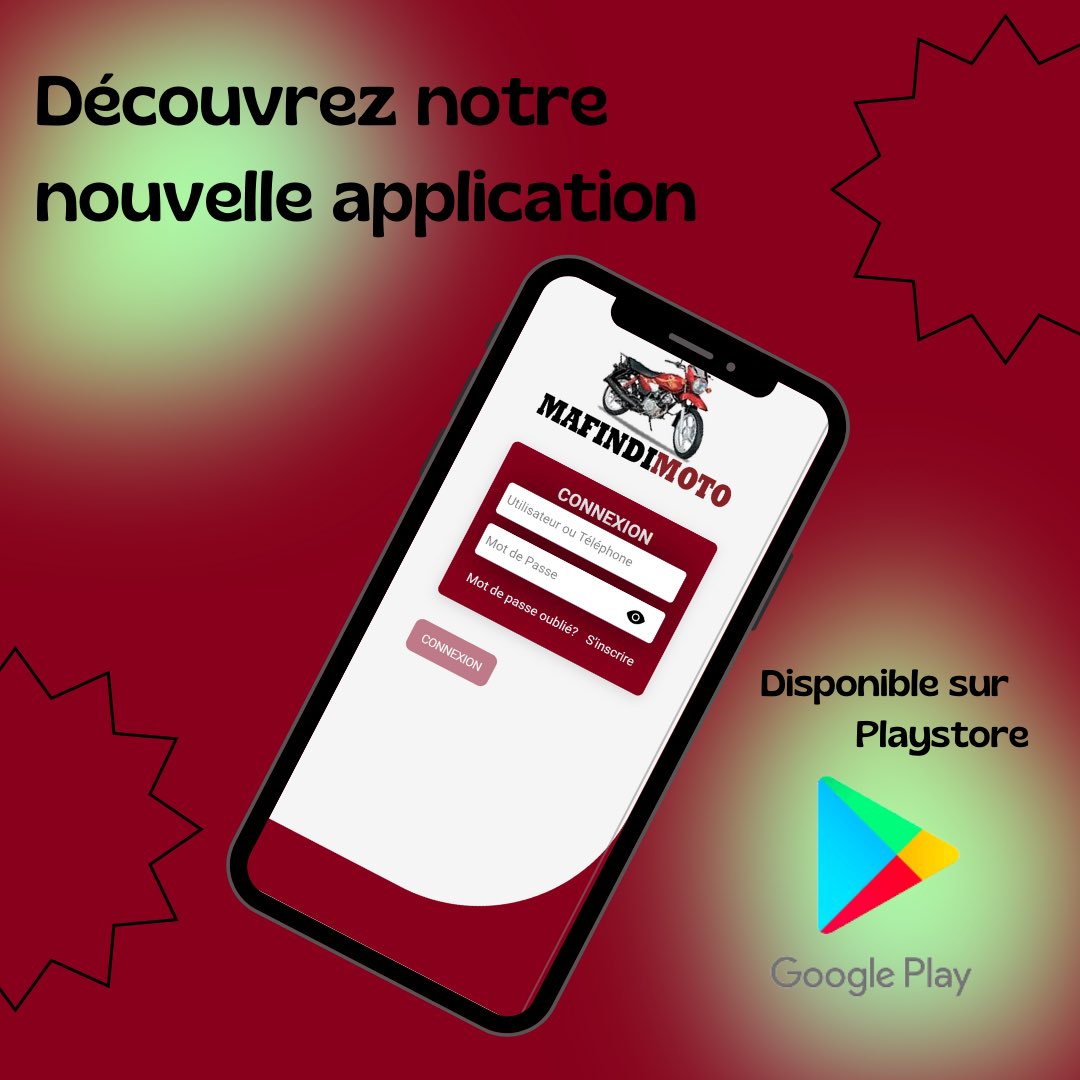 mafinditrans's tweet photo. Désormais vous pouvez télécharger notre application mobile Mafindi Moto sur Playstore.
Vous êtes un conducteur de taxi moto, vous avez une moto ou vous avez un vélo, s’inscrivez vous et faite des livraisons.
Liens: https://t.co/TPEgfFY8zl
Site web: https://t.co/t6UXzCsyEJ https://t.co/ion2NzQL5D
