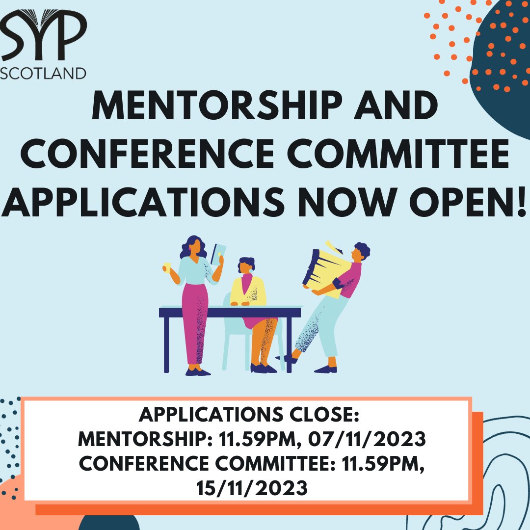 Applications for our mentorship scheme and conference committee are now open! See the graphic below for closing dates, and you can find the forms on our Linktree in our bio!