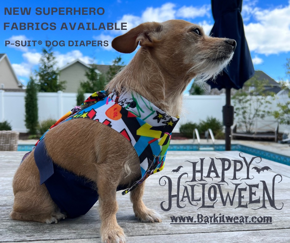barkitwear's tweet photo. We hope that you and your pups have a fun Halloween weekend! Just don't get tricked into giving them too many treats. 🐶

Be sure to also check out our Superhero diaper and other new P-Suit® colors for the holidays 🐕‍🦺 

https://t.co/QIdJBioyw4 

#Howloween #dogdiaper #Halloween https://t.co/DRtUXDhoYR