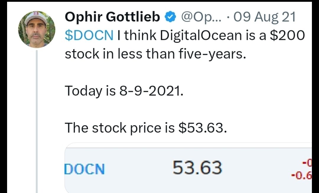KyouStoc's tweet photo. $DOCN ... folks, in 3 years we celebrate ! 🍾  $200 

Today is 10-27-23 
Stock price is $20 

😆 🤣 🤡 😆 🤡 https://t.co/z5inCz72zd