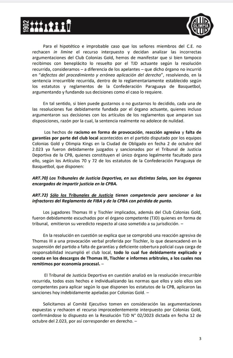 OlimpiaMedia's tweet photo. Ante el pedido de Colonias Gold, de anular lo dictado en la resolución, @OlimpiaKings recusa al Comité Ejecutivo por parcialidad manifiesta y por estar vinculados al Deportivo San José.

[1/2]. https://t.co/9E63Q2zIcW