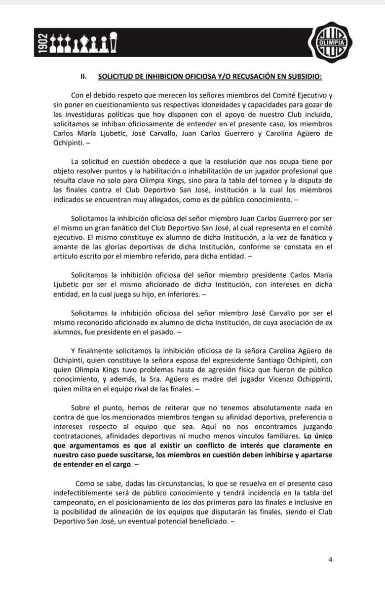 OlimpiaMedia's tweet photo. Ante el pedido de Colonias Gold, de anular lo dictado en la resolución, @OlimpiaKings recusa al Comité Ejecutivo por parcialidad manifiesta y por estar vinculados al Deportivo San José.

[1/2]. https://t.co/9E63Q2zIcW