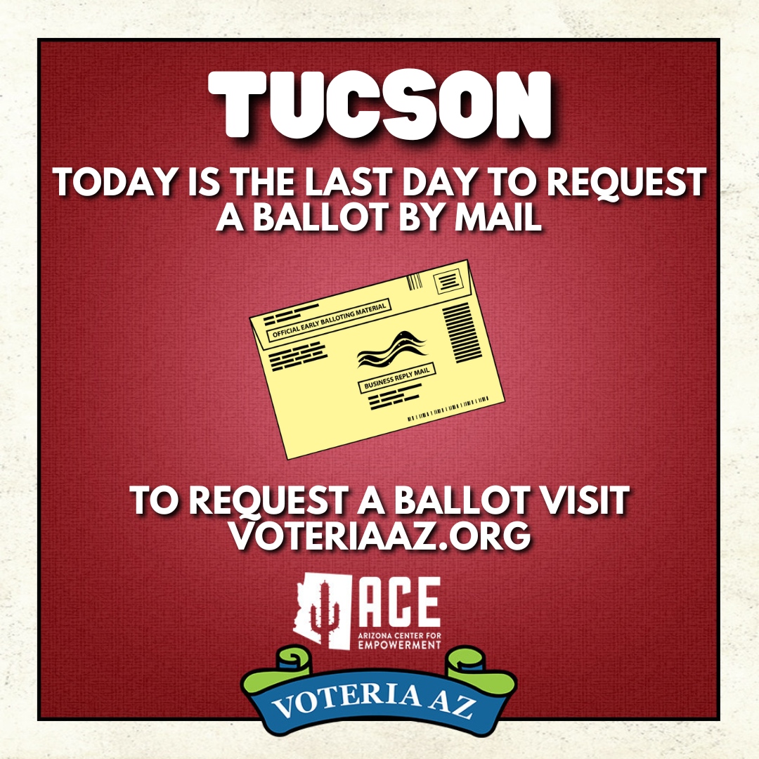 Today is the final day for Tucson residents to request a mail-in ballot. If you have already received one, remember to send it back by October 30th or drop it off on November 7th. To request a ballot, please visit voteriaaz.org 🗳️