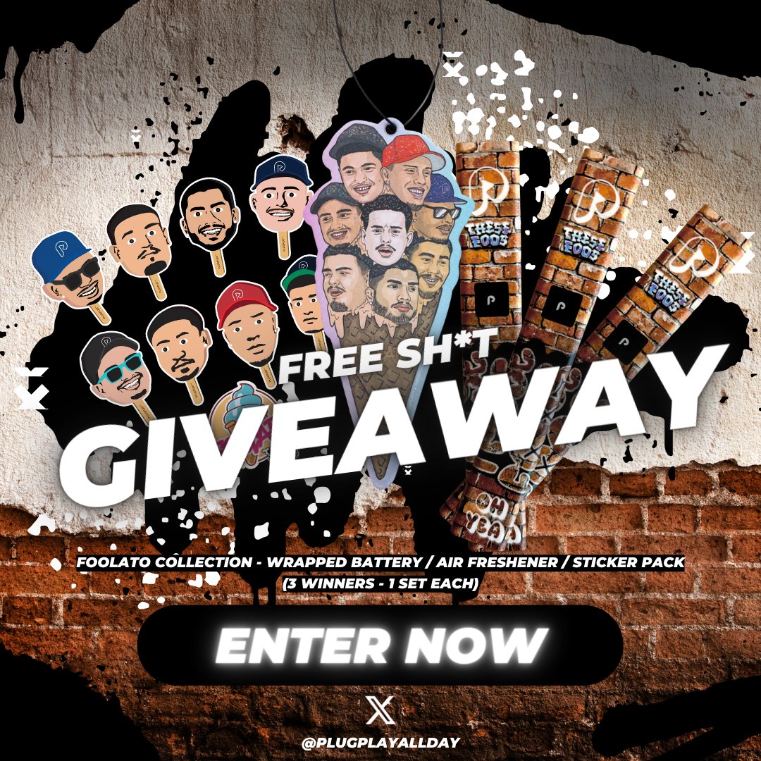 plugplayallday's tweet photo. 🍦FREE SH*T FRIDAY🍦

We're giving 3 followers a chance to win a FOOLATO WRAPPED BATTERY / STICKER PACK / AIR FRESHENER! (1 set each)

To Enter:
1) Must be following @plugplayallday
2) RT+Like this post

📢US participants only
🚫NO CANNABIS INCLUDED
🏆Winners announced Nov 1st