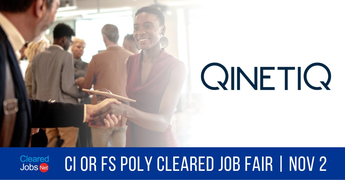 ClearedJobsNet's tweet image. Interview with @QinetiQUS at the November 2 CI or FS Polygraph #ClearedJobFair clearedjobs.net/job-fair-compa… #SystemsAdministrator #CloudDataEngineer