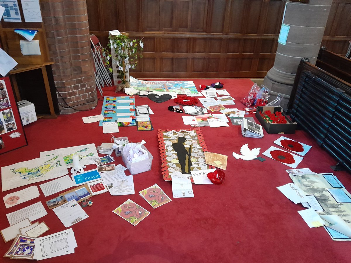 Spent the morning organising into displays the wonderful work St. Peter's,  Leigh pupils have done for the upcoming Remembering War  - Making Peace exhibition at St. Peter's  Church.  Very well done staff &amp; pupils, it's amazing.  🌟