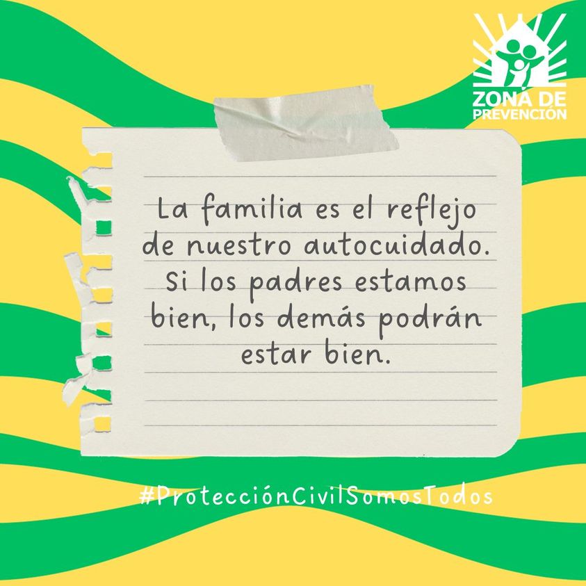 ZPrevencion's tweet photo. Desde Zona de Prevención vemos el autocuidado como la acción generosa de cuidarnos para cuidar a nuestra familia, porque recuerda:
#ProtecciónCivilSomosTodos https://t.co/5MWnj1yxh0