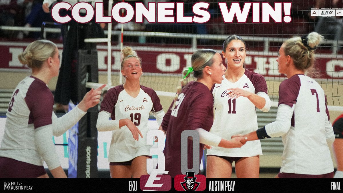 EKUVolleyball's tweet photo. EKU wins 3-0!🧹

#RISE https://t.co/wXRReRoi90