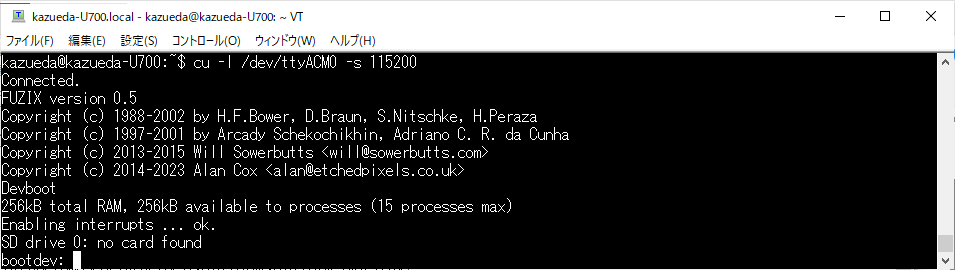 kazueda's tweet image. Resetボタンを押したら、起動しました！#fuzix #tm4c129x #openocd