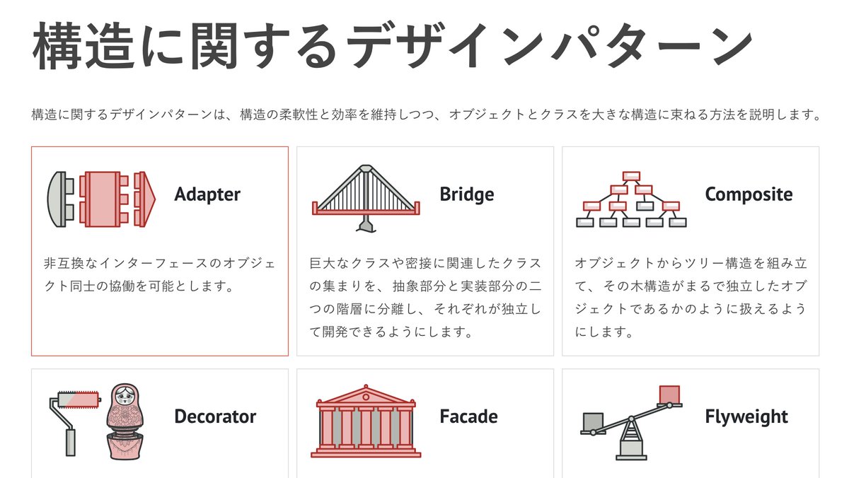 MacopeninSUTABA's tweet image. これは凄い⭐️

ソフトウェア設計における「デザインパターン」について基礎から体系的に学べる。なぜそのデザインパターンを採用するのかを豊富な図解を用いて解説をしている。

こちら👇
refactoring.guru/ja/design-patt…