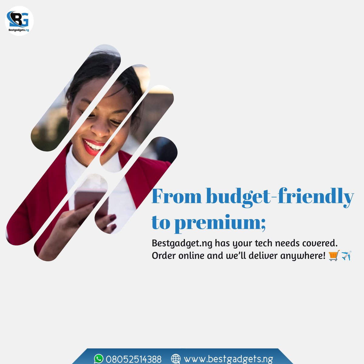 Bestgadgetng's tweet image. From budget-friendly to premium, Bestgadget.ng has your tech needs covered. Order online and we’ll deliver anywhere! 🛒✈️ #TechCovered
