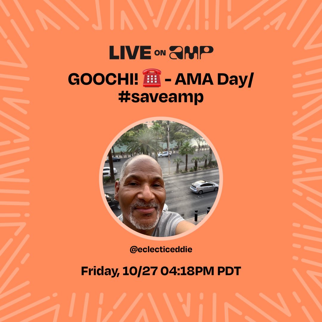 My Amp show, GOOCHI! ☎️ - AMA Day/#saveamp, is live. Don't miss it! Tune in!
live.onamp.com/Ksyp9Y2zfEb Join me as I help entrepreneurs with their projects along with details on Daymond’s Black Entrepreneurs Day and more!!