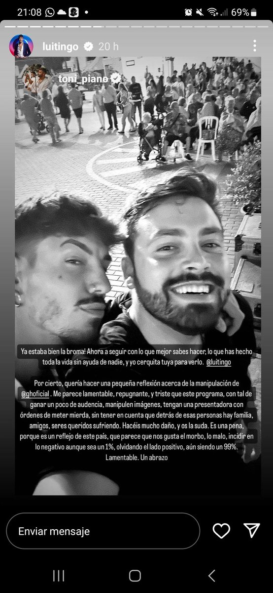 alexito_locuras's tweet image. Que Luitingo haya subido a sus redes sociales esta foto dejando fatal agh,dejando por los suelos a la presentadora del formato,me parece de muy poca verguenza Debería de agradecer más la oportunidad,espero que en el debate le pidáis explicaciones @ghoficial #GHVIP27O @martaflich