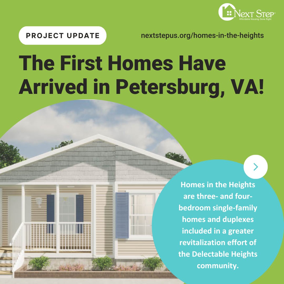 The first homes for our Homes in the Heights project have arrived onsite for assembly! This project will bring 3- and 4-bedroom affordable homes to the Delectable Heights community in Petersburg, VA.

Learn about Homes in the Heights at nextstepus.org/homes-in-the-h….