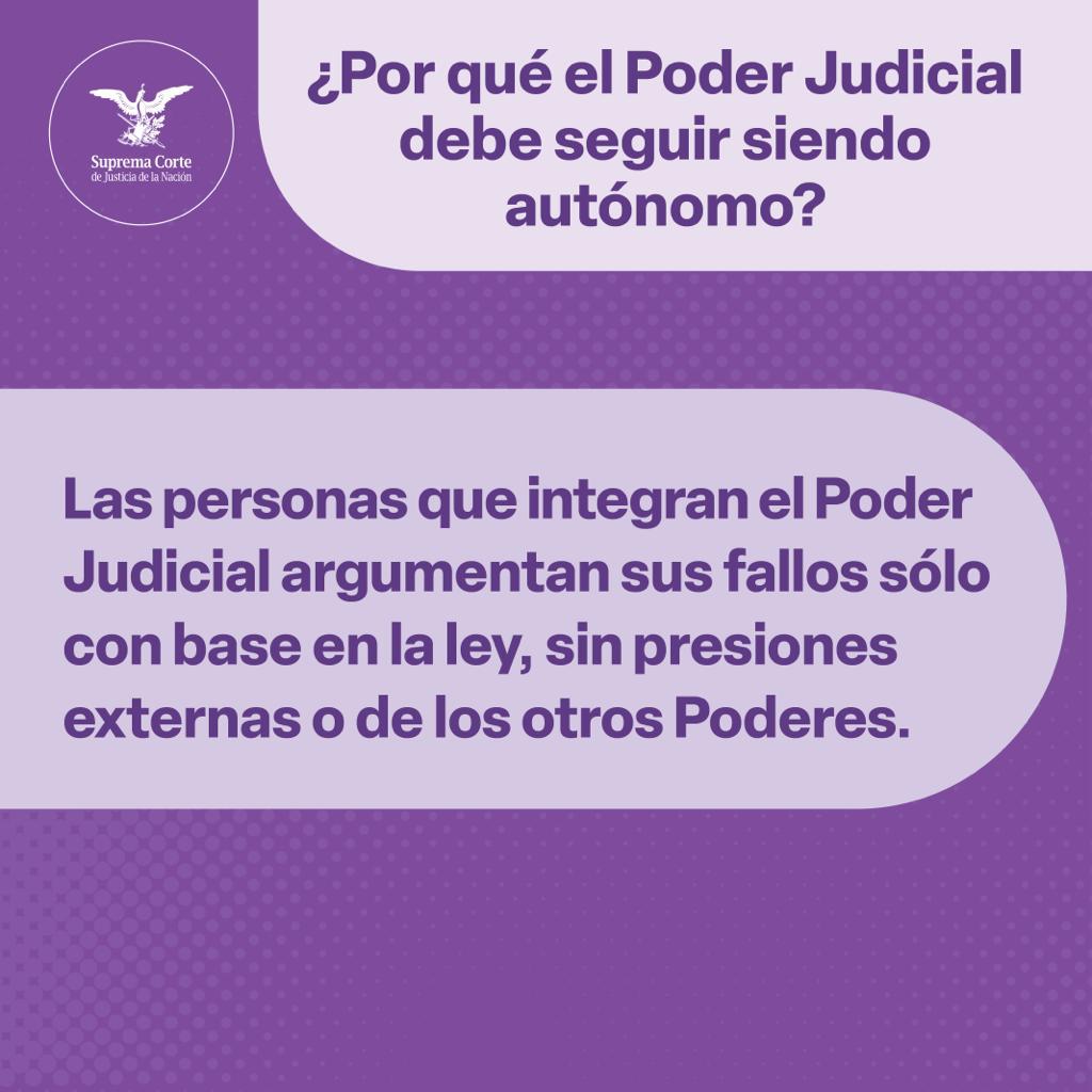 SCJN's tweet photo. Un #PJF autónomo garantiza el respeto a los derechos de todas las personas y que todas las autoridades, incluidos los otros Poderes, actúen de acuerdo con #LaConstitución

#LaCorteContigo
#SaberEsTuDerecho https://t.co/6m5hU2csCt