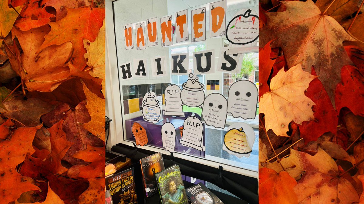 Haunted Haikus, Fabulously Frightful Fall Favorite Reads, and just a couple of dinosaurs and witches hanging out in the <a href="/RBMS_Official/">River Bend M.S.</a> library. BOO!