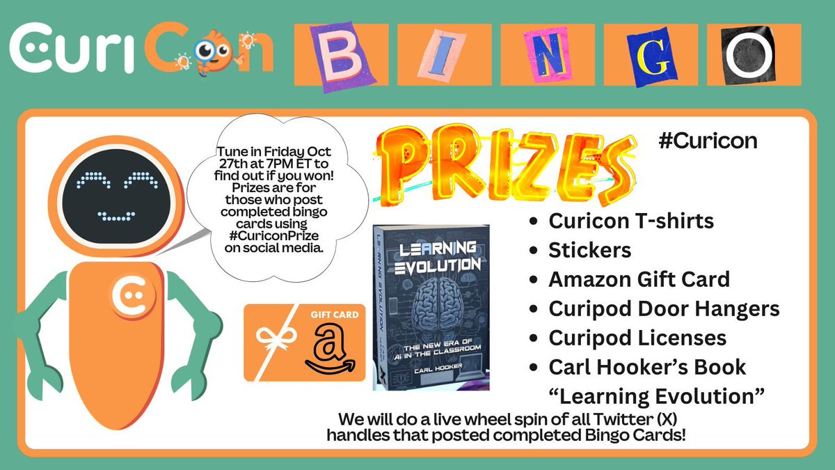 curipodofficial's tweet image. 🌟 Join us tonight at 8pm after Christie Cloud's @ladybugxie presentation for Bingo winners, fun games, and trivia!
Plus, get ready to sign up for our upcoming #Curidance challenge in the coming months!
🎉 Don't miss out on the fun! #Curicon #EdTechFun 🕺💫
