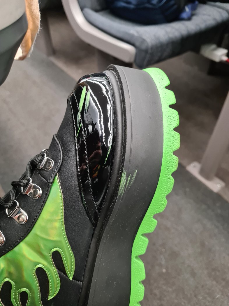 My lovely wife bought me new boots, and I'm now acutely aware of the fact that I apparently walk funny and keep kicking my left foot with my right without even noticing, as evidenced by the marks my right boot has put on my left 😭
