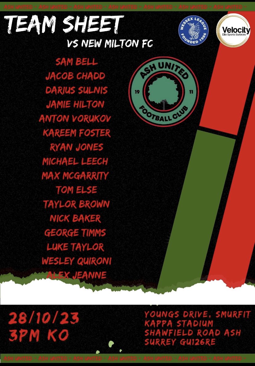 *** LETS GET BEHIND THE LADS AGAIN *** 

<a href="/AshUtdFC/">Ash United FC</a> are at home tomorrow and need your support!! 

The lads delivered last week and I’m sure they will this week but why not go and watch them! 🟢🔴

3pm KO 
🍻🍔🍟 available 

#uptheASH

#greenandredarmy 

#smurfitkappastadium