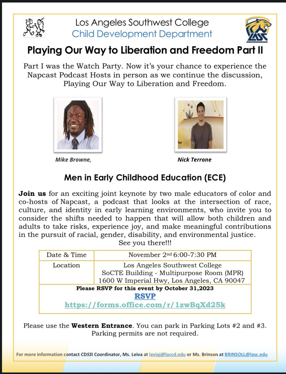 MiguelitoBrowne's tweet photo. The #Napcast duo are taking their talents to LA for this all too important #ECE conversation on the importance of #play and how it leads to #equity and #liberation in #education! 

 #preschool #toddler #teachers #educator #podcast #children #california #socal #LosAngeles https://t.co/zR7OaM9iwX