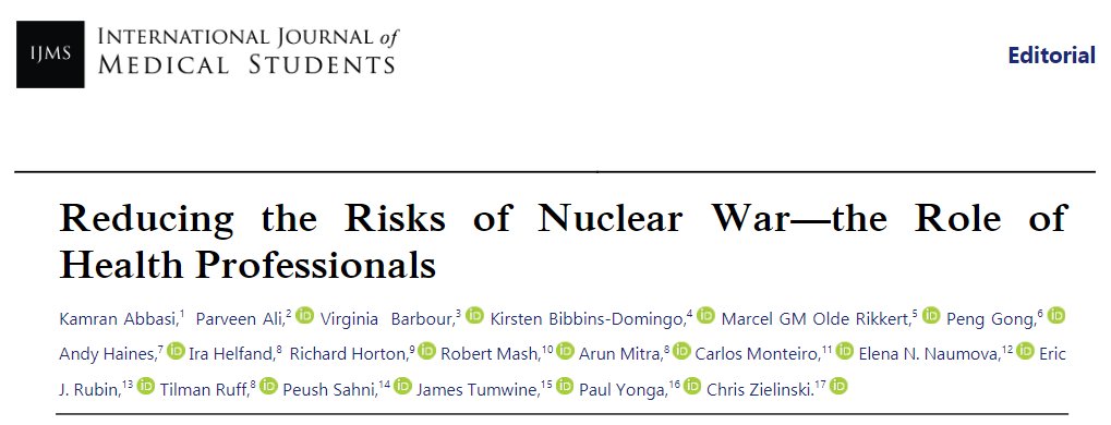 International Journal of Medical Students (@theijms) on Twitter photo EDITORIAL
"Reducing the Risks of Nuclear War—the Role of Health Professionals"
doi.org/10.5195/ijms.2… EDITORIAL
"Reducing the Risks of Nuclear War—the Role of Health Professionals"
doi.org/10.5195/ijms.2…