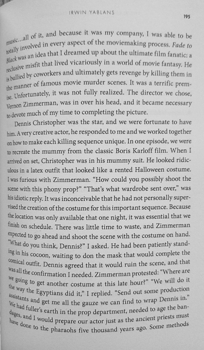 TCinCT_2012's tweet image. In 2012 legendary producer IRWIN YABLANS released his autobiography, in which he discussed his illustrious career.
He only touched on #FadeToBlack briefly, in the span of two pages. He praised star @DennisChristo4, but wasn&apos;t very impressed with the film&apos;s director: