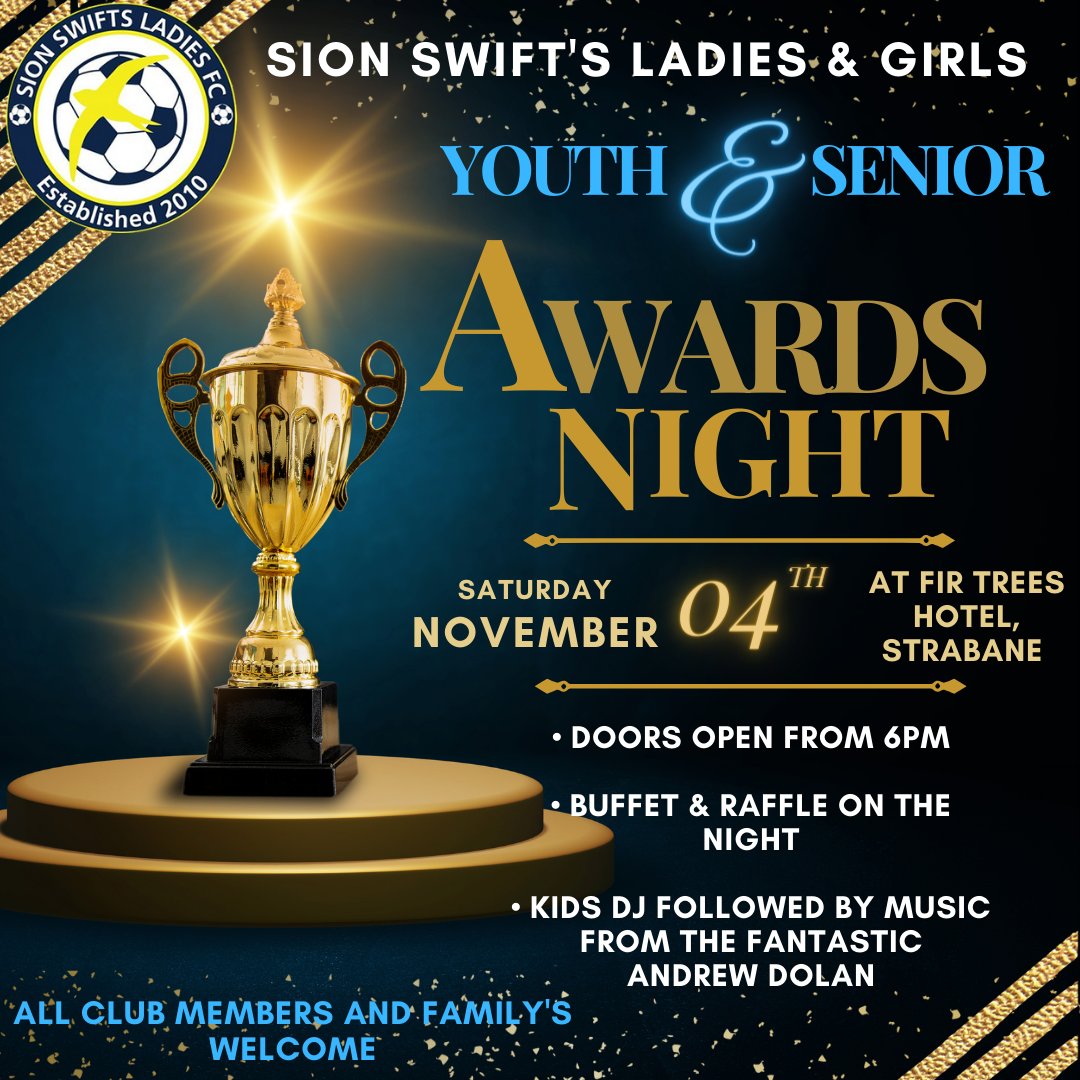 𝘼𝙒𝘼𝙍𝘿𝙎 𝙉𝙄𝙂𝙃𝙏 🏆🏆 𝐔𝟖𝐬 - 𝐒𝐞𝐧𝐢𝐨𝐫 𝐋𝐚𝐝𝐢𝐞𝐬 ✅ We would like to invite all players, club members and families to join us for a fantastic night 🤩 We hope to see as many of you all there.. COYS 💙💛 #awardsnight #celebratesuccess #ourclubourcommunity
