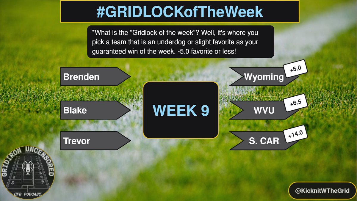 KicknitWTheGrid's tweet photo. ALRIGHT! Here are the #Gridlocks of the week!
Who do you guys have as a lock to win?
Trevor going with a huge spread upset and I respect the hell out of it! https://t.co/1rg3nl6w1I