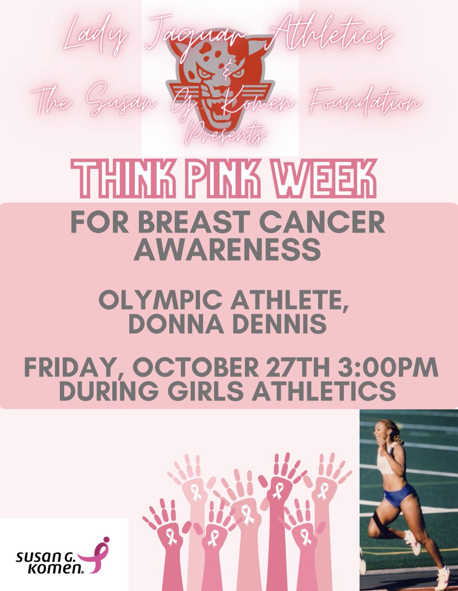 judson_jaguar's tweet photo. 💕Extremely excited about our event today! Character Building with Girls Athletics with guest speaker, Donna Dennis. The former Olympic athlete will tell us her story! #BreastCancerAwareness #SusanGKomen @JISD_ATHLETICS @JudsonISD @SusanGKomen @komensanantonio @KayoneCarter https://t.co/YUUlYdATs0