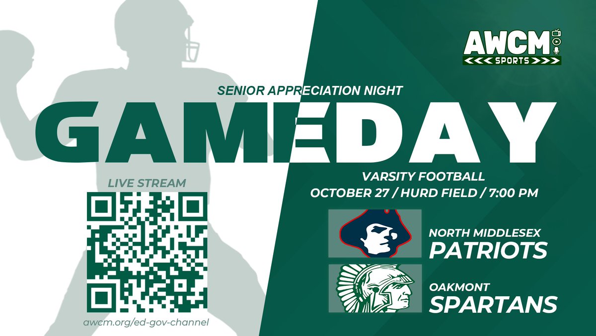 AWCM (@ashwestcommedia) on Twitter photo Today AWCM Sports will be bringing you the Varsity Football Senior Appreciation game vs <a href="/NMAthleticsAD/">North Middlesex Athletics</a>. Kickoff at 7pm. The game will be LIVE on Ch.9 and streaming in the App and on awcm.org/ed-gov-channel/. <a href="/ORHSAthletics/">Oakmont Athletics</a> Today AWCM Sports will be bringing you the Varsity Football Senior Appreciation game vs <a href="/NMAthleticsAD/">North Middlesex Athletics</a>. Kickoff at 7pm. The game will be LIVE on Ch.9 and streaming in the App and on awcm.org/ed-gov-channel/. <a href="/ORHSAthletics/">Oakmont Athletics</a>