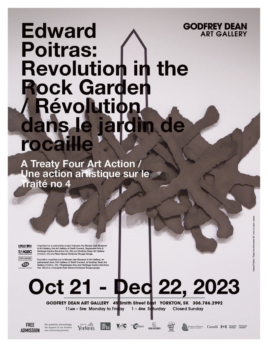 Edward Poitras: Revolution in the Rock Garden/ Révolution dans le jardin de rocaille
A Treaty Four Art Action/ Une action artistique sur le Traité no 4
Current Exhibition at the Godfrey Dean art Gallery, Yorkton, SK/ Exposition en cours à la Godfrey Dean Art Gallery, Yorkton, SK