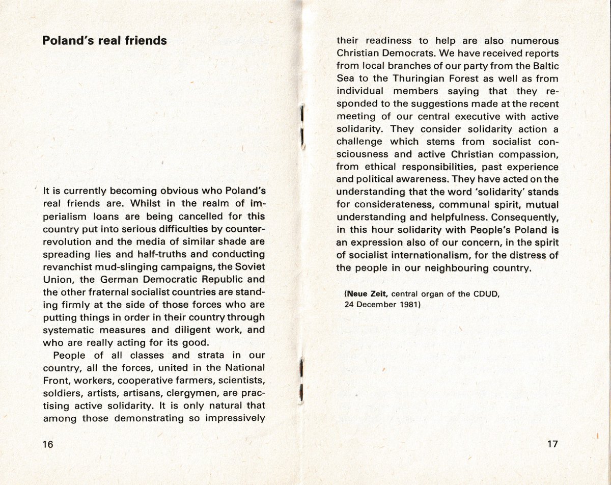 A 1982 GDR booklet on the rise of 'Solidarnosc' in Poland. The text is a commentary by the East German 'Christian Democratic Union' party. Note the repeated use of the word 'solidarity', implicitly reclaiming it for the communist  perspective.