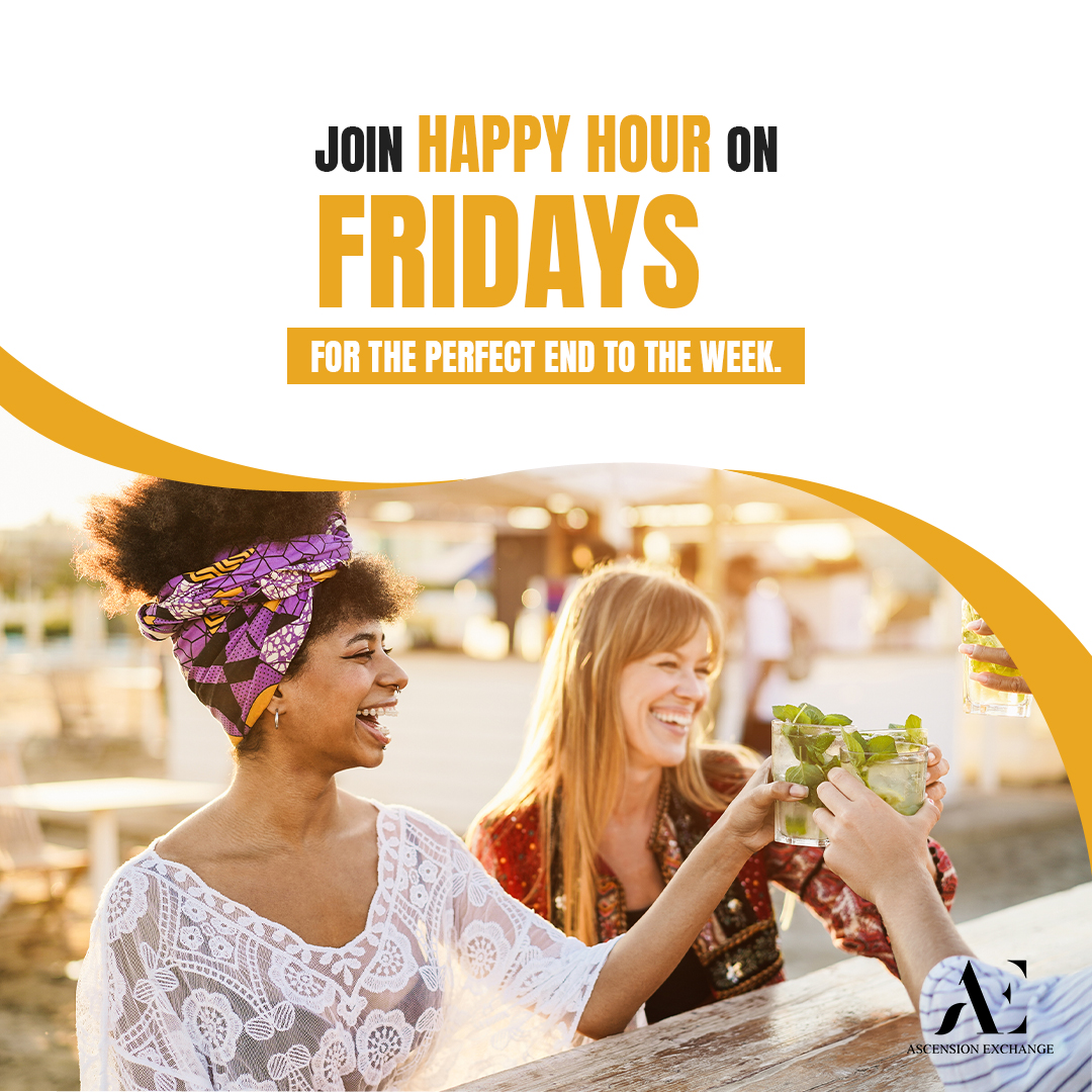 ascension_exch's tweet image. Join us every Friday to wind down and relax. Let your hair down and share stories, jokes, and drinks! #AscensionExchange #network #networking #womensupportingwomen #businesswomen #womenprofessionals #womanpower #gogivers #fridayhappyhour