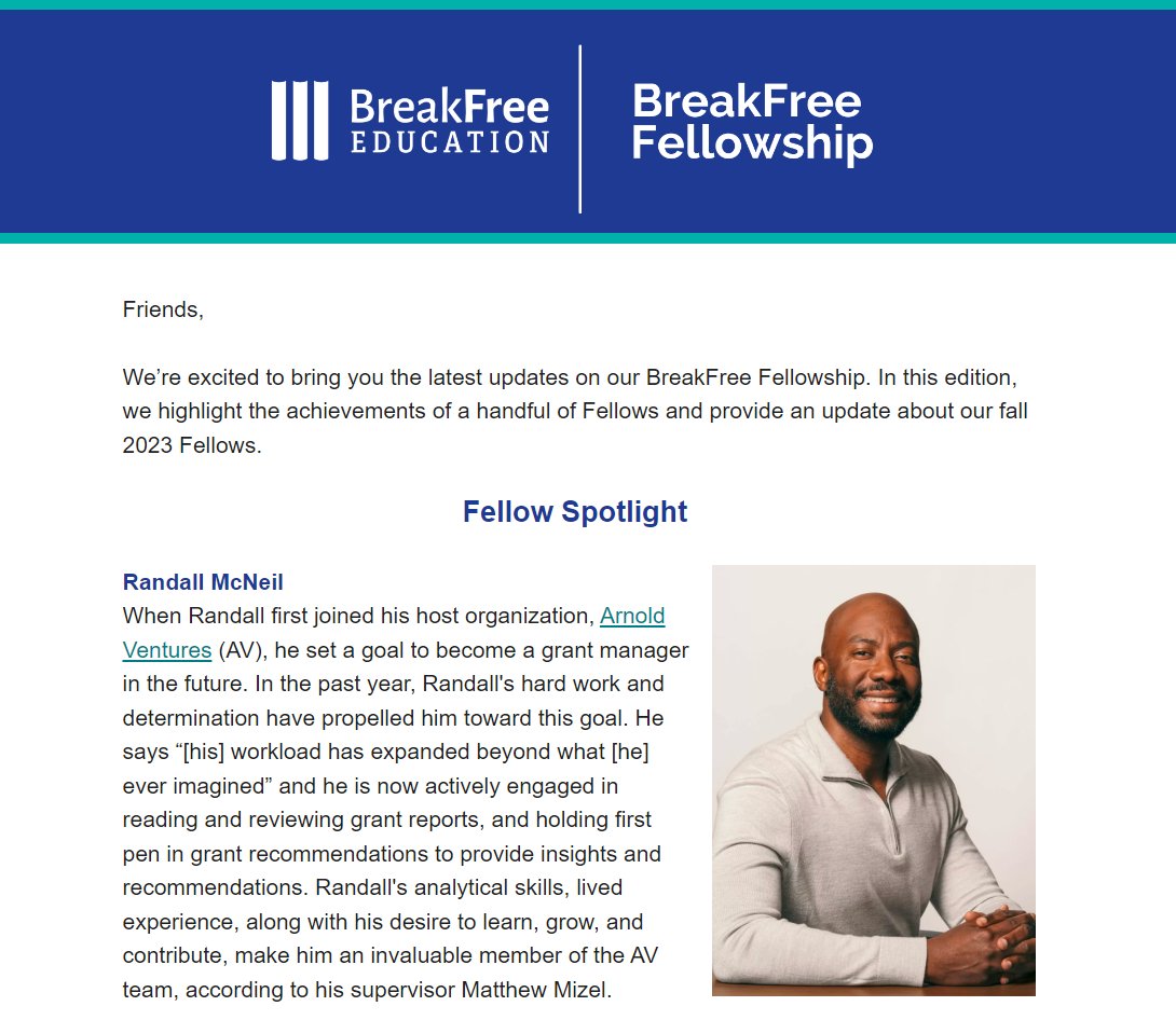 Arnold_Ventures's tweet photo. “I love my job. I love being part of the fix,” says Arnold Ventures’ Criminal Justice Fellow Randall McNeil  in a new profile by @BreakFree_Ed. 

Read more about McNeil’s work and goals here: https://t.co/rAQ2OvKl3S https://t.co/IpgCFOi1oo