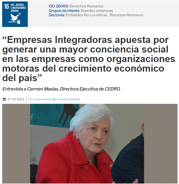 Corresponsables's tweet photo. "La misión de @CedroPeru consiste en que las personas y sus comunidades vivan una cultura de legalidad, previniendo conductas de riesgo, promoviendo la salud y protagonizando su propio desarrollo" Carmen Masias, Directora Ejecutiva
#DosierEmpresasIntegradoras

https://t.co/ls1ag9ONoa