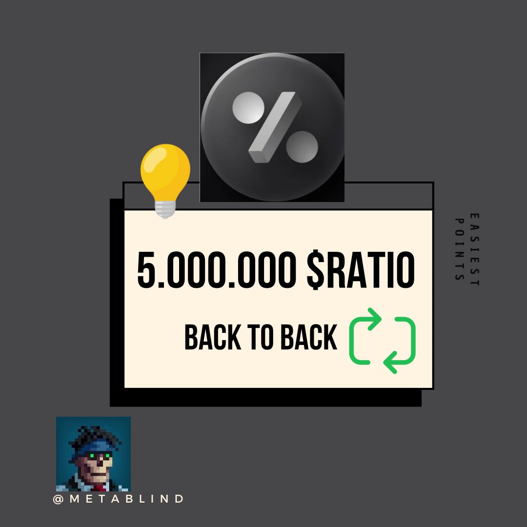 WENT FROM 0 TO 10M $RATIO POINTS💡 

Here’s how: 🫵

💡QUOTE with $RATIO, I’ll quote you BACK

💡COMMENT with $RATIO, I’ll tip you BACK

💡FOLLOW <a href="/0xece/">Ece</a>, <a href="/Seymirel/">Seymirel</a>, <a href="/Crypto4bailout/">🥞C4B Freedom🥞</a> &amp; <a href="/MetaBlind/">BLIND 🌍</a>, We’ll follow you BACK 
 
💡 I SUPPORT EVERYONE 

 → All steps = 5.000.000 Points