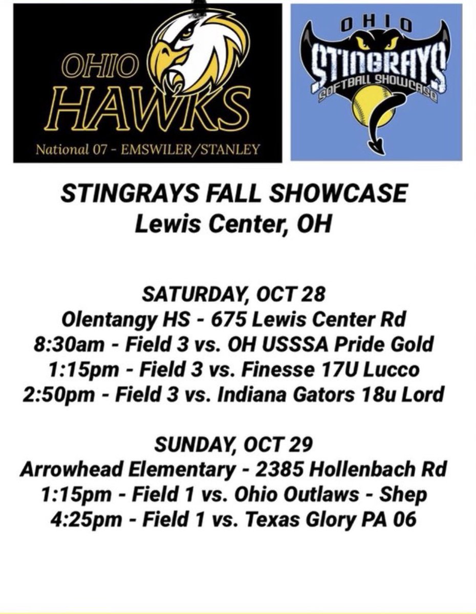 I will be subbing with Ohio Hawks Emswiler/Stanley in the Stingrays tournament this weekend. @HawksHarbold @HawksOHEmswiler @MvilleSBOH