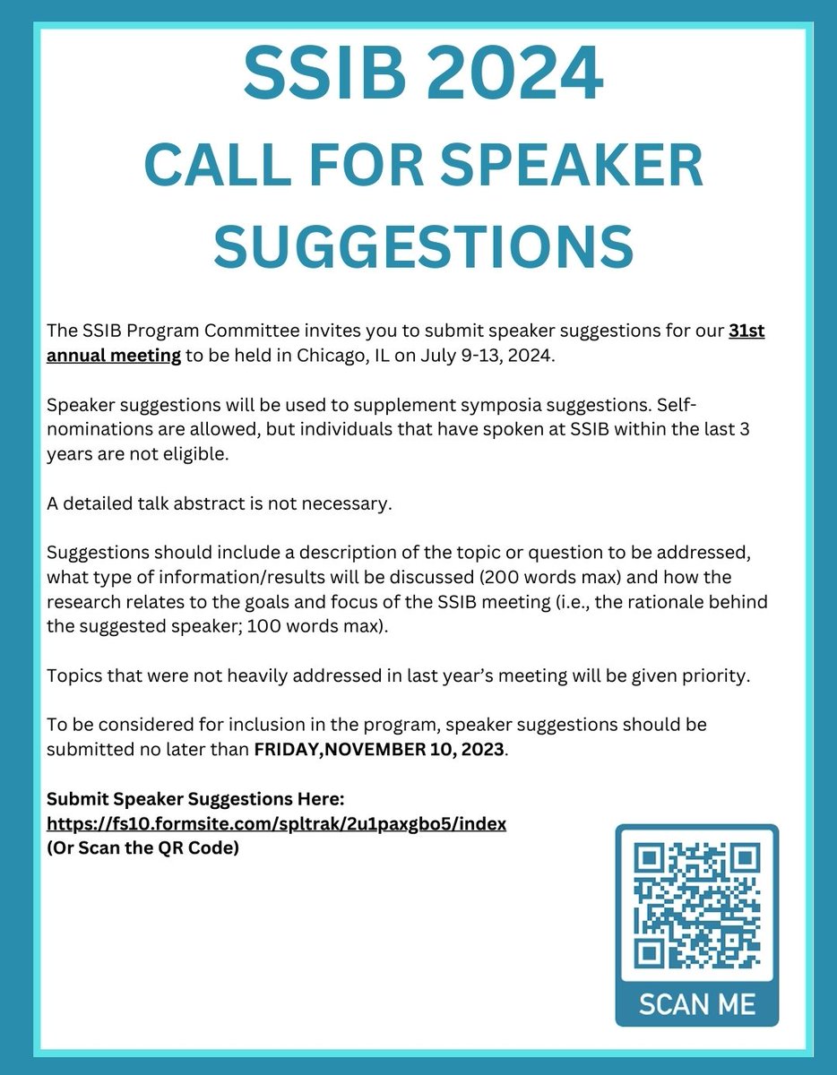 SSIBsociety's tweet photo. Your voice matters @SSIBsociety!
Calling on all to shape the future of #SSIB2024 by submitting your symposia and speaker recommendations.
Flyers attached!
Link: https://t.co/E9eaAd5wQ8
Submission Deadline: FRIDAY, NOVEMBER 10, 2023
See you in Chicago!
#IngestiveBehavior https://t.co/oJBWQ7Nrhg